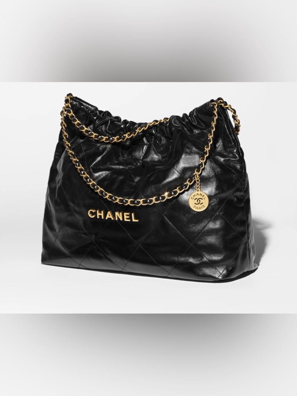 Black Quilted Shoulder Bag with Gold Accents - Picture 9 of 9